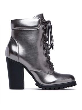 ShoeDazzle Jovanna Women's Silver Lace Up Ankle Combat Boots Synthetic Size 7.5